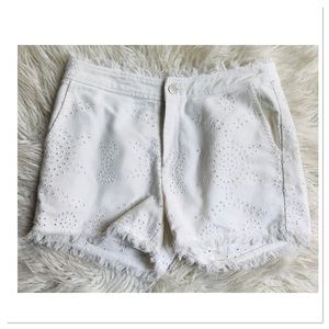 Anthropologie The Korner Cotton Floral Eyelet Shorts Frayed High Waisted White 8